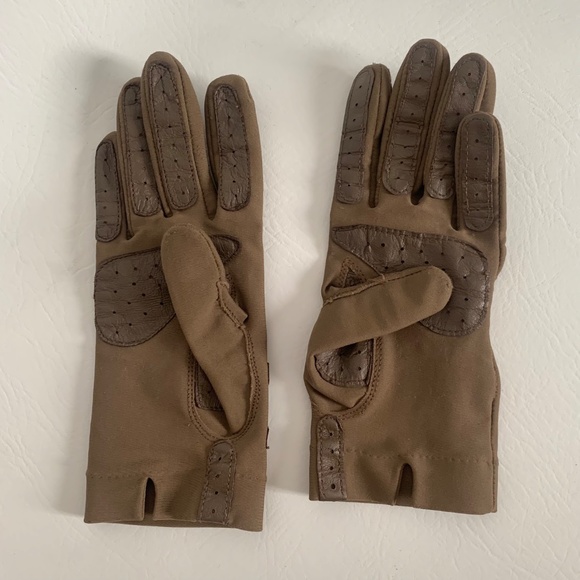 Vintage 60s Fownes Brown Nylon with Leather Accent Driving Gloves - Picture 3 of 10